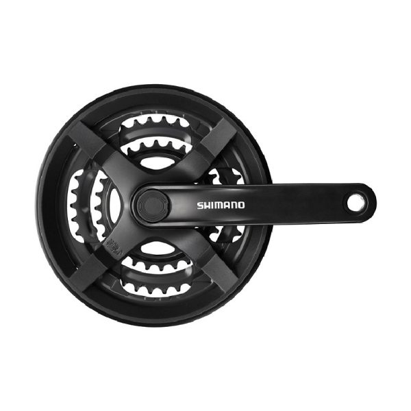 POGON SHIMANO TOURNEY FC-TY301, 48X38X28Z, POLUGA 170MM, ZA STRAŽNJI 6/7/8 BRZINA, ŠTITNIK, CHAINCASE KOMPATIBILNO, CRN, BULK