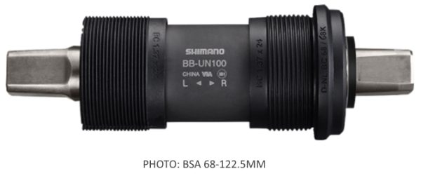 OSOVINA POGONA SHIMANO BB-UN100, 68-122.5MM (LL123), AXLE SQUARE, BEZ VIJAKA, BULK
