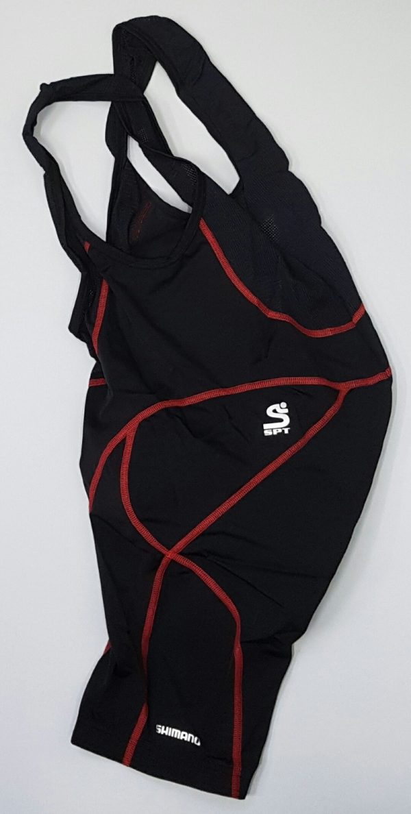 HLAČE KRATKE SA TREGERIMA SHIMANO PERFORMANCE FLAT SEAMS BLACK/SCARLET RED