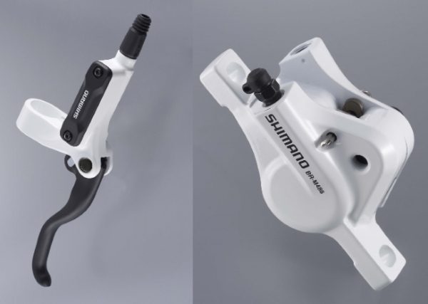 KOČNICA DISK HIDRAULIČNA SASTAVLJENA SHIMANO BL-M486W(R) BR-M486W(F), BEZ ADAPTERA, RESIN PLOČICE, BUŽIR SM-BH59 1000MM, UKLJ. OLIVU I INSERT, BIJEL, IND.PACK