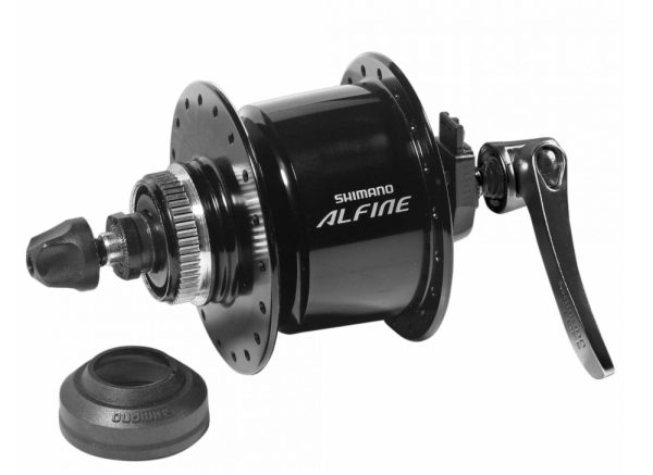 GLAVČINA SA DINAMOM SHIMANO ALFINE DH-S501, 36R, 6V, 3W, QR-TIP, OLD 100MM, ZA ROTOR CENTER LOCK, SA ROTOR MOUNT NAVLAKOM, CRNA, IND.PACK