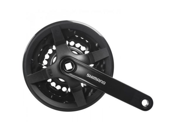 POGON SHIMANO TOURNEY FC-TY301, 42X34X24Z, POLUGA 150MM, ZA STRAŽNJI 6/7/8 BRZINA, ŠTITNIK, CHAINCASE KOMPATIBILNO, SA VIJCIMA, CRN, IND.PACK