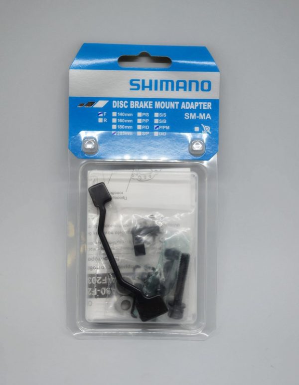 ADAPTER ZA DISK KOČNICU SHIMANO SM-MA-F203P/PM, VIJAK (DUGI VIJAK X1, KRATKI VIJAK X1), SNAP RING (NOV) X1, PODLOŠKA-A X2, PODLOŠKA-B X2, IND.PACK