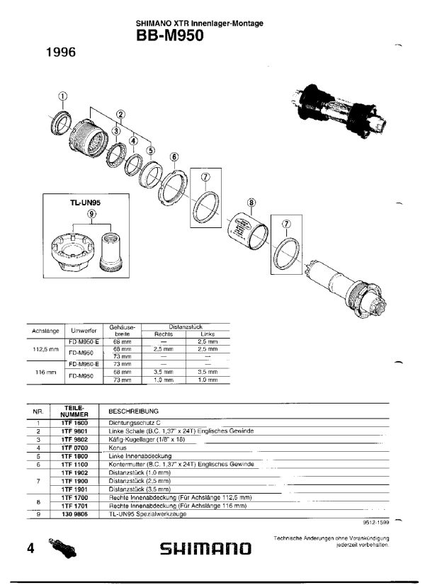 MATICA ZAKLOPKE SHIMANO BB-M950 B.C.1.37"X24Z ENGLISH THREAD
