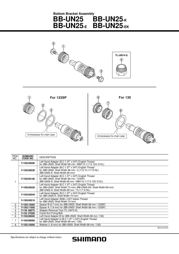 SPACER B SHIMANO BB-UN25 0.7MM ZA 68MM/123SP - Slika 2