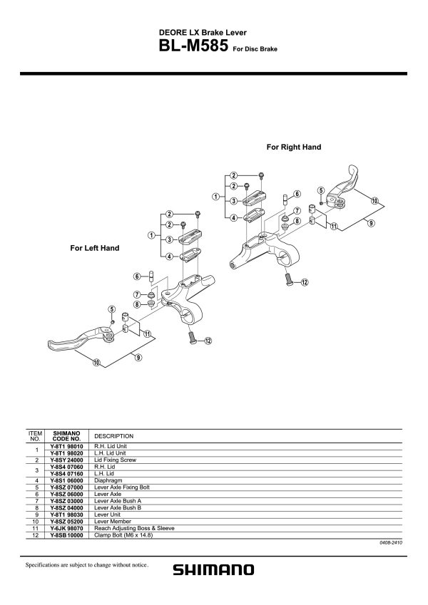POKLOPAC SPREMNIKA RUČICE SHIMANO BL-M585 DESNA