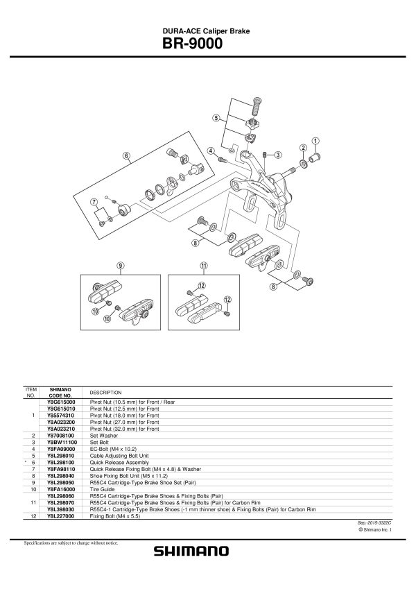KOČIONA OBLOGA SHIMANO BR-9000 R55C4 CARTRIDGE TIP, 1 PAR