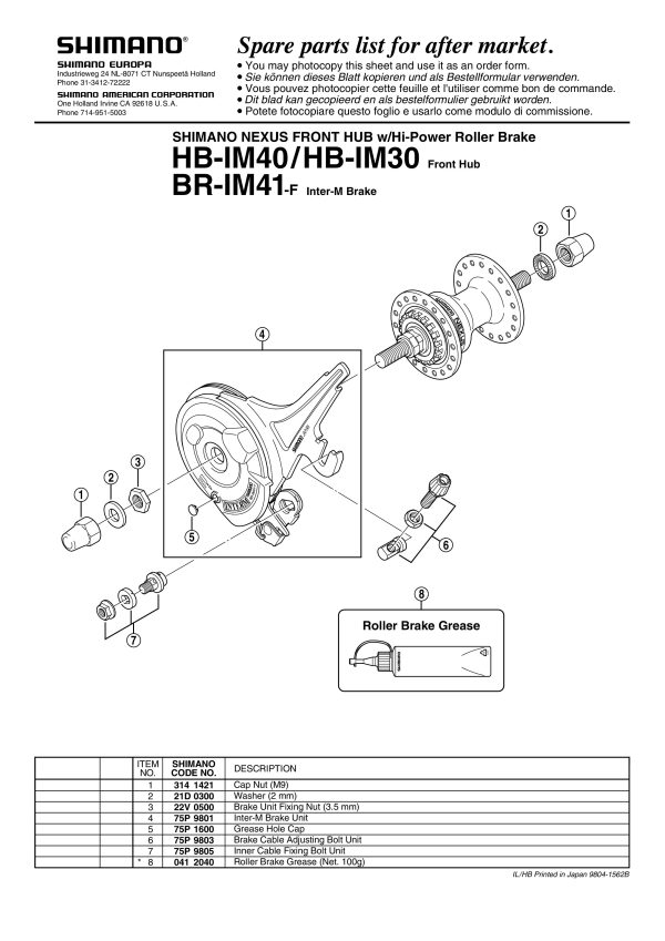 VIJAK REGULACIJE SAJLE SHIMANOBR-IM41-F/R