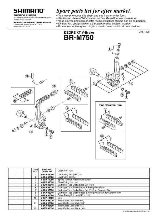VODILICA SAJLE KOČNICE SHIMANO BR-M750 - Slika 2