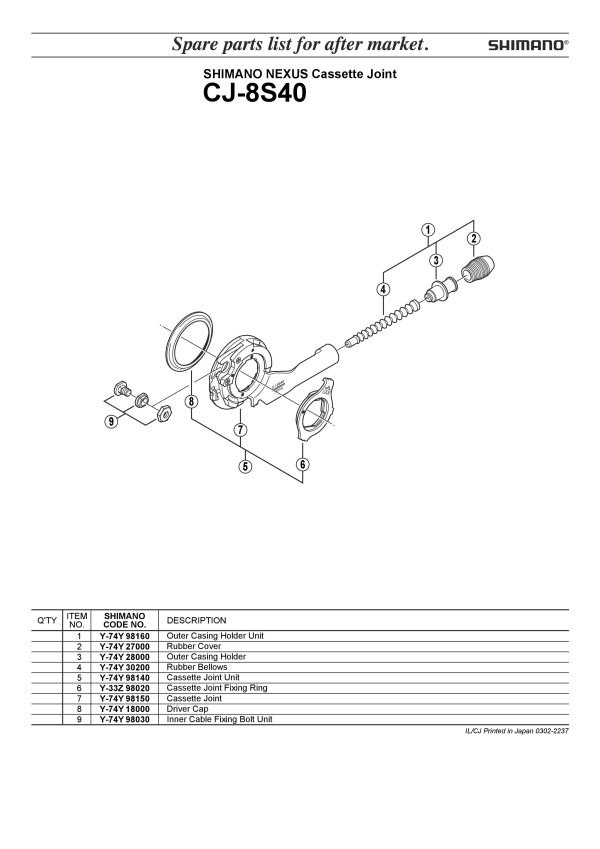 DIJELOVI SHIMANO NEXUS, RUBBER BELLOWS SHIMANO CJ-8S40