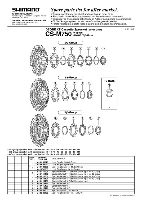 LANČANIK SHIMANO DEORE XT CS-M750, 15 ZUBI - Slika 2