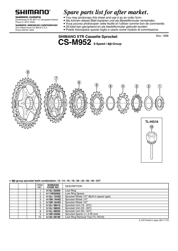LANČANIK SHIMANO CS-M952 30-34Z - Slika 2