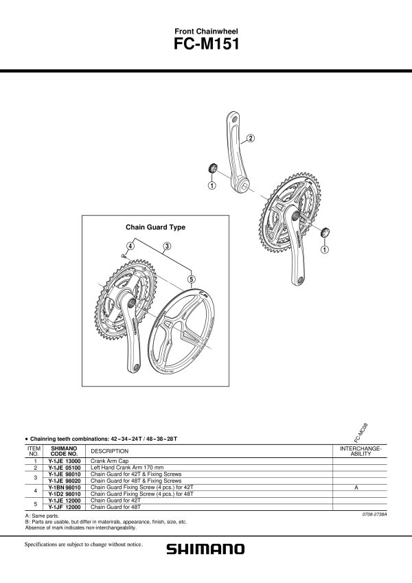 POLUGA POGONA LIJEVA SHIMANO FC-M151, 170MM