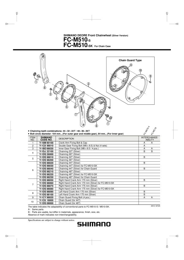 LANČANIK POGONA SHIMANO FC-M510 44Z, SREBRN