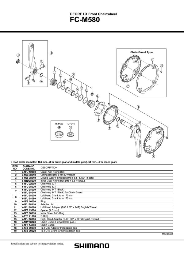 POLUGA POGONA LIJEVA SHIMANO DEORE LX FC-M580, 175MM