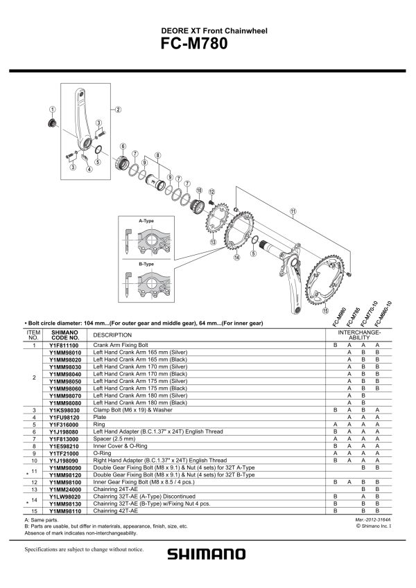 VIJAK LANČANIKA POGONA SHIMANO FC-M780 SET ZA VELIKI-SREDNJI LANČANIK 32Z B-TIP, VIJAK M8 X 9.1 X 4/NUT X 4 - Slika 2