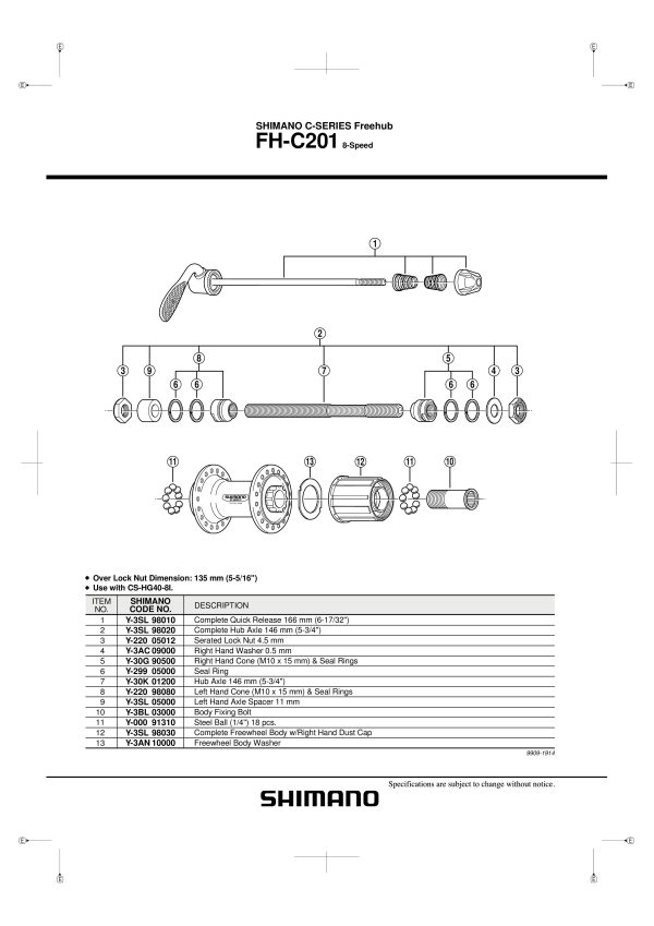 ČEGRTALJKA SHIMANO ZA FH-C201, FH-RM40-8, FH-M475