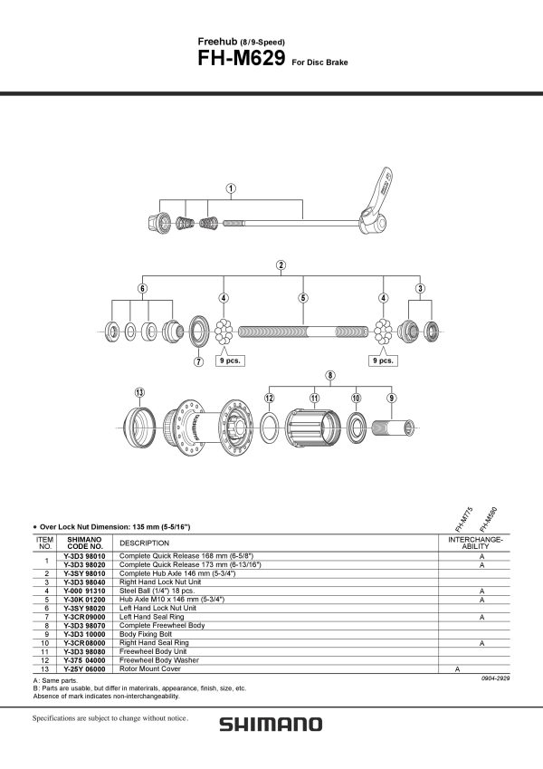 OSOVINA SHIMANO FH-M629 146MM KOMPLETNA 5-3/4"