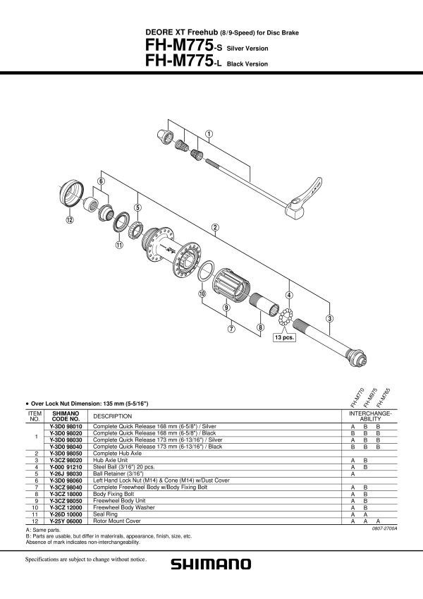 OSOVINA SHIMANO FH-M775-S/L KOMPLETNA