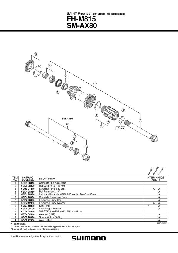 OSOVINA SHIMANO ZA FH-M815 146MM