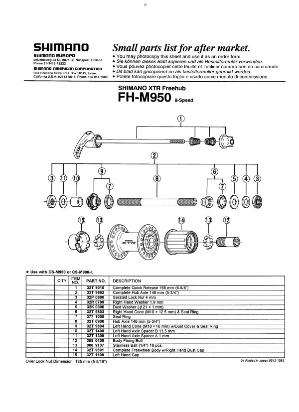 OSOVINA SHIMANO FH-M950 146MM (5-3/4")