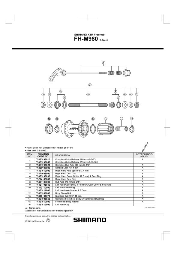 ČEGRTALJKA SHIMANO ZA FH-M960, M965 SA DESNOM BRTVOM