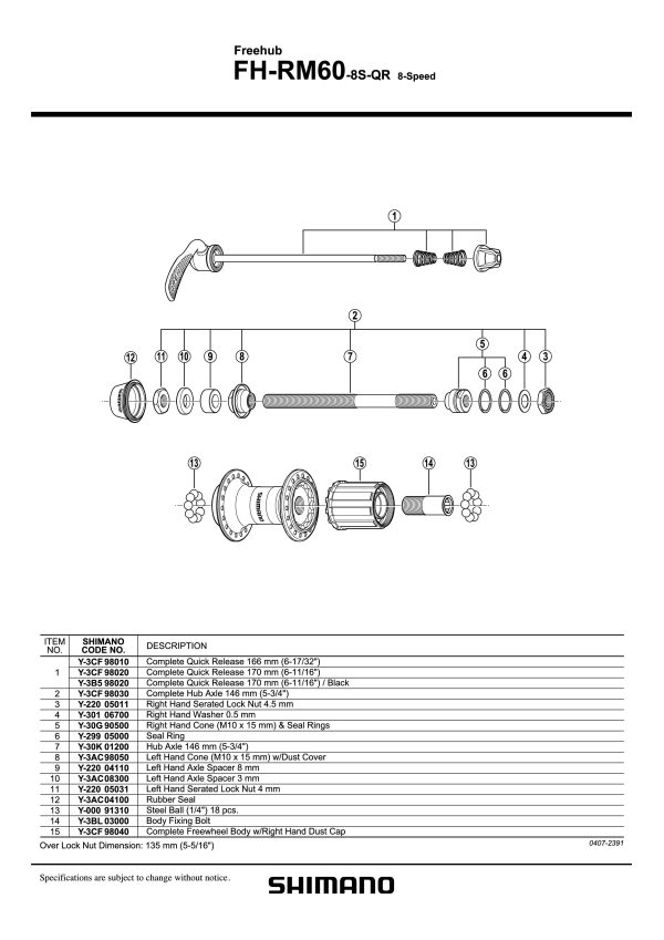 ZATVARAČ SHIMANO FH-RM60-8S-QR KOMPLETAN 166MM (6-17/32") - Slika 2