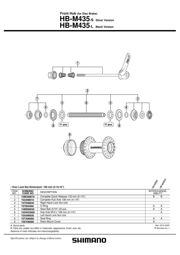 OSOVINA SHIMANO HB-M435 KOMPLETNA 108MM (4-1/4")