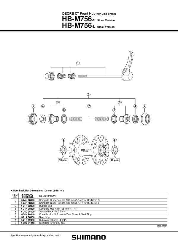 KONUS SHIMANO ZA HB-M755, M555, M756 M10X21.8MM
