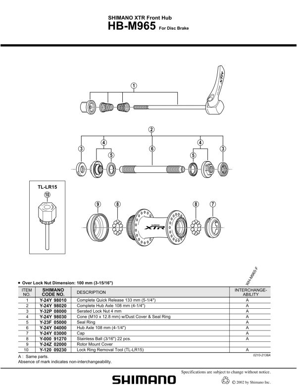 POKLOPAC GLAVČINE SHIMANO HB-M965 SEDIŠTE ROTORA - Slika 2