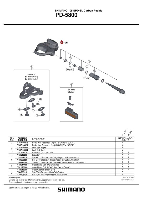 OSOVINA PEDALE KPL SHIMANO PD-5800 LIJEVA B.C.9/16" X 20T.P.I. - Slika 2