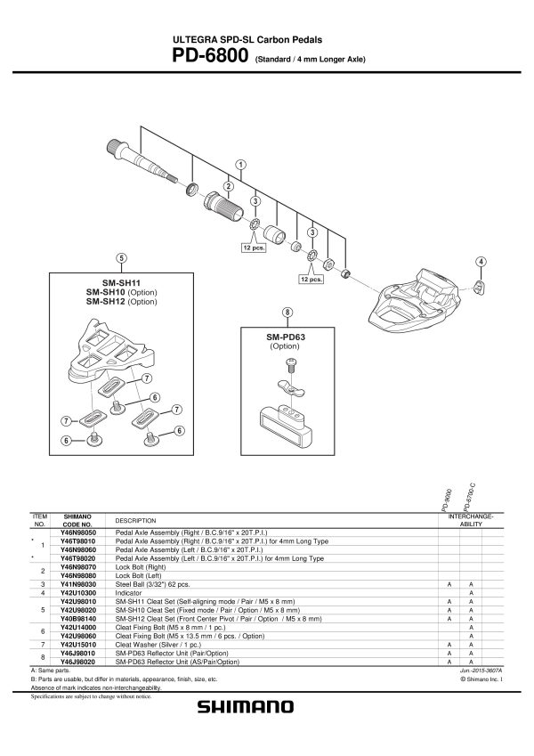 OSOVINA PEDALE KPL SHIMANO PD-6800 LIJEVA B.C.9/16" X 20T.P.I. - Slika 2
