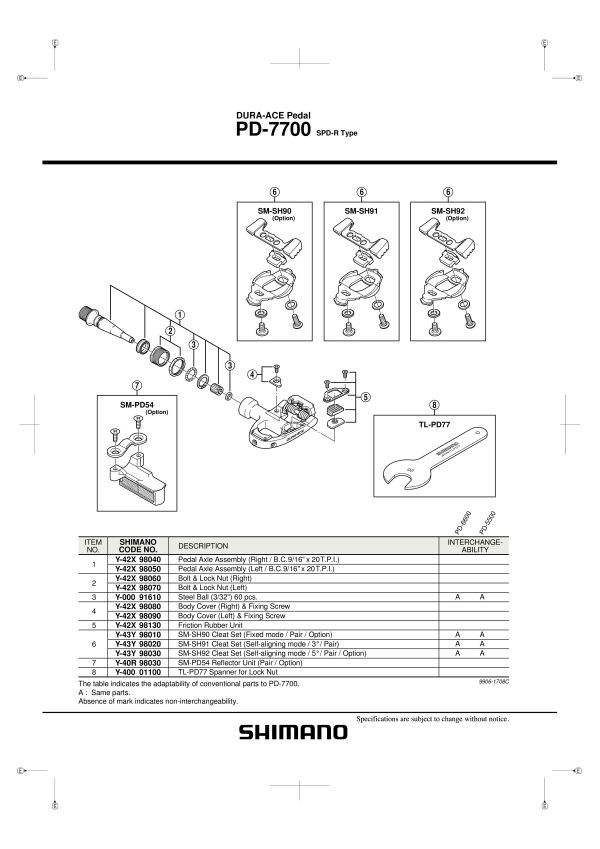 OSOVINA PEDALE KPL SHIMANO PD-7700 DESNA B.C.9/16" X 20T.P.I. - Slika 2