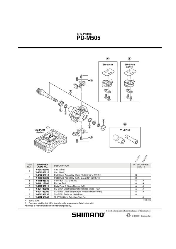 OSOVINA PEDALE KPL SHIMANO PD-M505 LIJEVA B.C.9/16 X 20T.P.I. - Slika 2