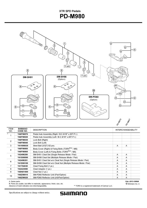 OSOVINA PEDALE KPL SHIMANO PD-M980 LIJEVA B.C.9 16"X20T.P.I.