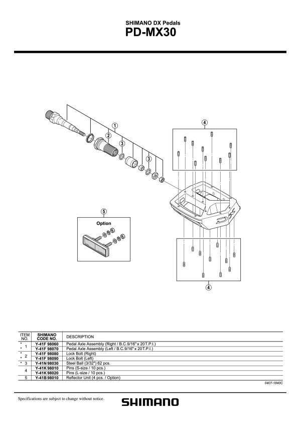 PIN ZA PEDALE SHIMANO PD-MX30 KRATKI