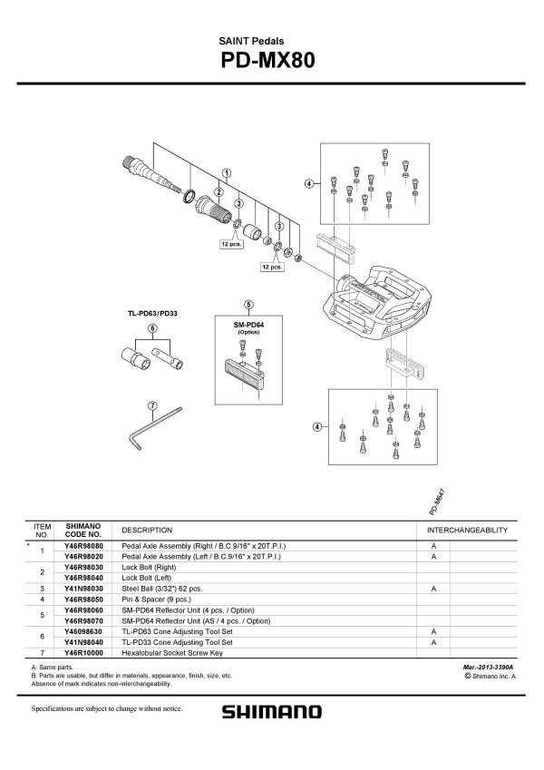 OSOVINA PEDALE KPL SHIMANO PD-MX80 LIJEVA B.C.9 16"X20.T.P.I. - Slika 2