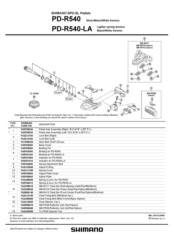 VIJAK PLOČICE SHIMANO PD-R540 M5X8MM, 1PC