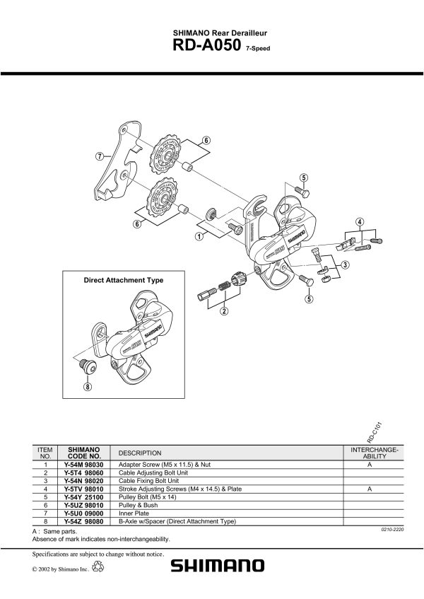 KOTAČIĆ ZADNJEG MJENJAČA SHIMANO RD-A050 I BUSH - Slika 2