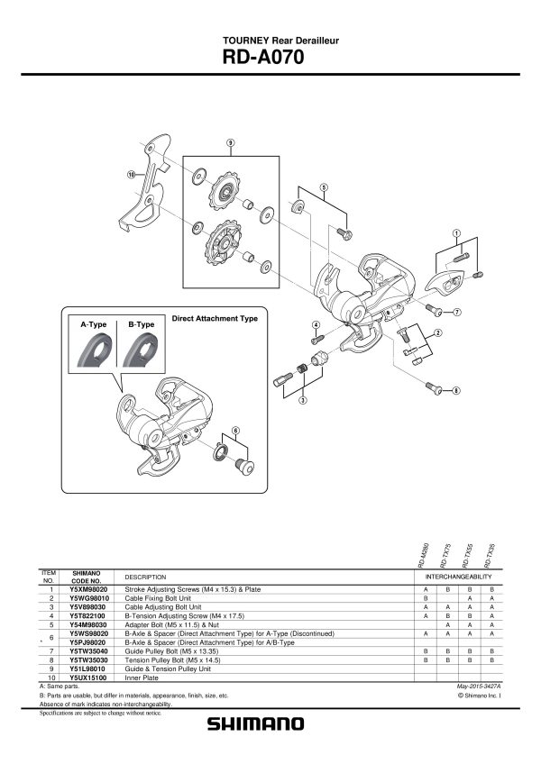KOTAČIĆ ZADNJEG MJENJAČA SHIMANO RD-A070, GUIDE I TENSION PULLEY
