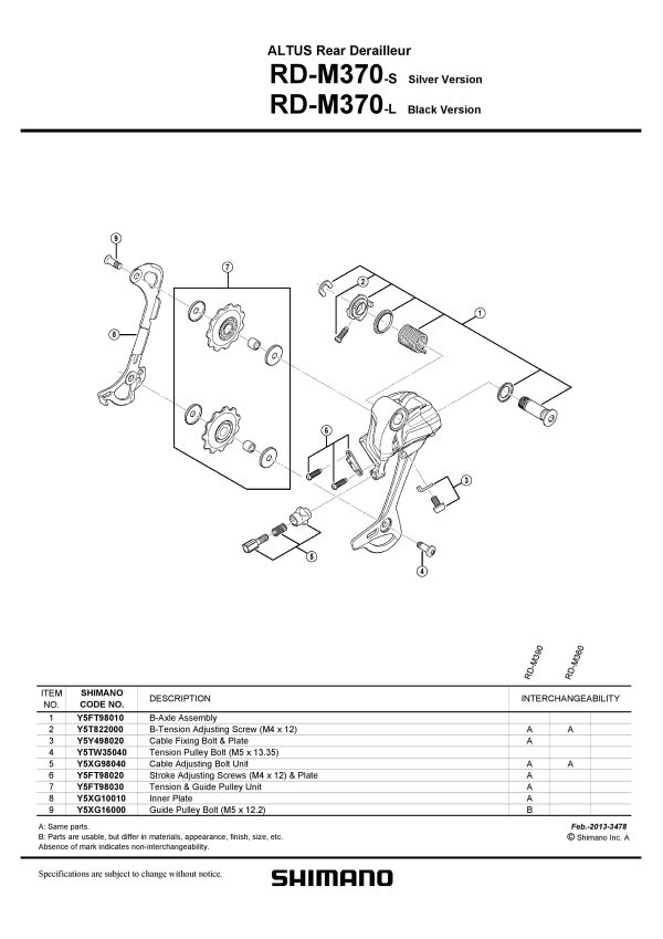 KOTAČIĆ ZADNJEG MJENJAČA SHIMANO RD-M370, GUIDE I TENSION PULLEY