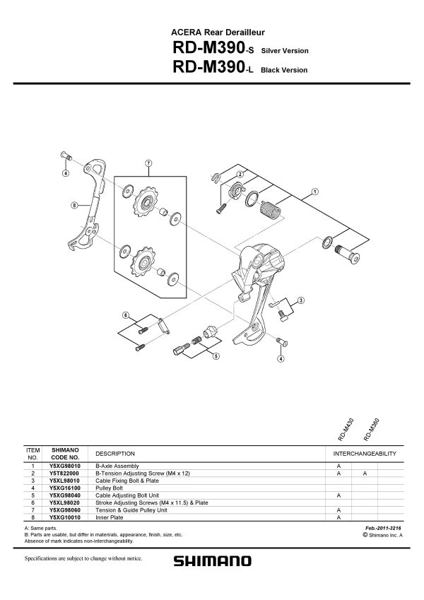 VIJAK PLOČICE MJENJAČA ZADNJEG SHIMANO RD-M390 I PLOČICA - Slika 2