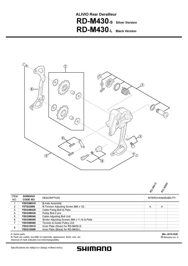 KOTAČIĆ ZADNJEG MJENJAČA SHIMANO ALIVIO RD-M430, GUIDE I TENSION PULLEY
