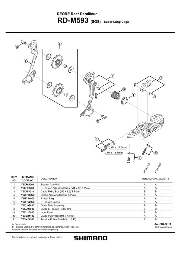 KOTAČIĆ ZADNJEG MJENJAČA SHIMANO RD-M593, GUIDE I TENSION PULLEY