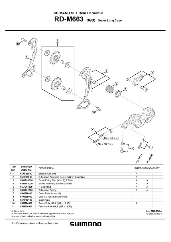 VIJAK KOTAČIČA MJENJAČA SHIMANO RD-M950 - Slika 2