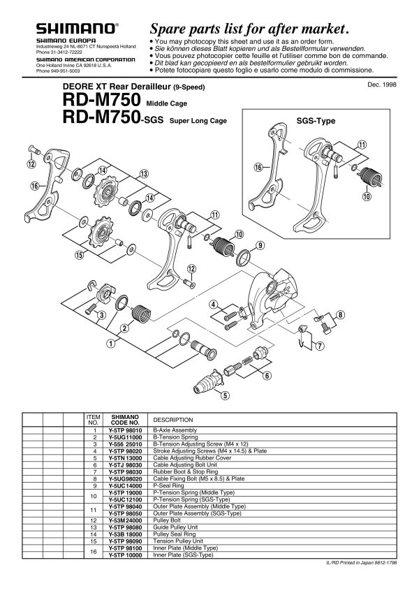 VIJAK MONTAŽNI SHIMANO RD-M750/570 (B-AXLE) - Slika 2