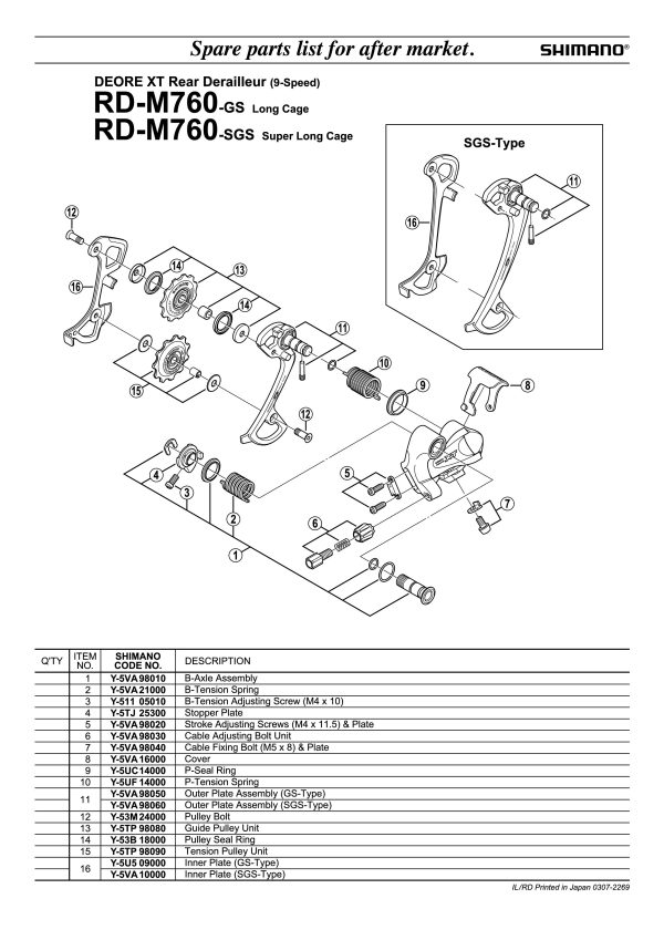 PLOČICA ZADNJEG MJENJAČA UNUTARNJA SHIMANO ZA RD-M760-SGS - Slika 2