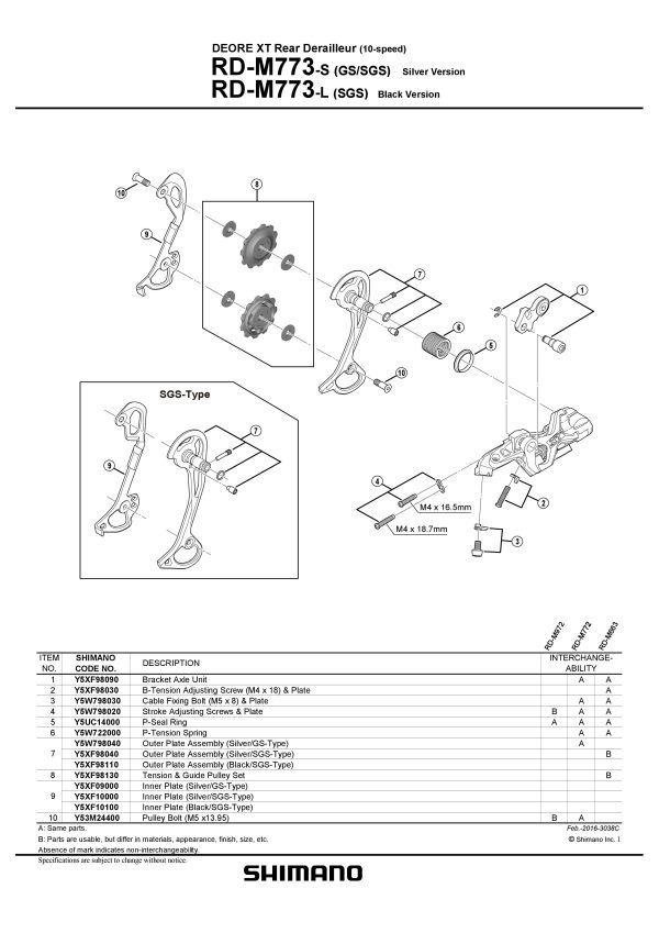 KOTAČIĆ ZADNJEG MJENJAČA SHIMANO RD-M773, GUIDE I TENSION PULLEY