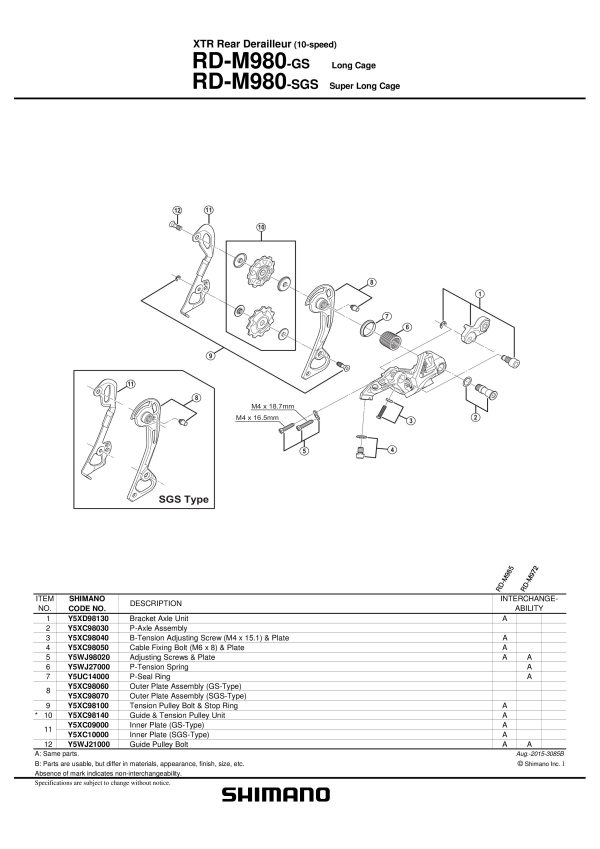 PLOČICA ZADNJEG MJENJAČA VANJSKA SHIMANO ZA RD-M980-SGS - Slika 2