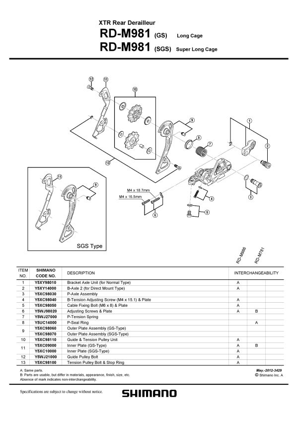 NOSAČ ZADNJEG MJENJAČA SHIMANO RD-M981/RD-M986 ZA NORMAL TIP - Slika 2